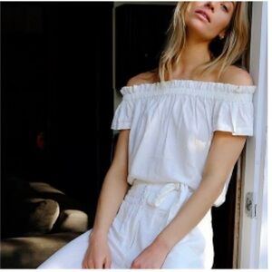 Free People Off Shoulder Linen Top White